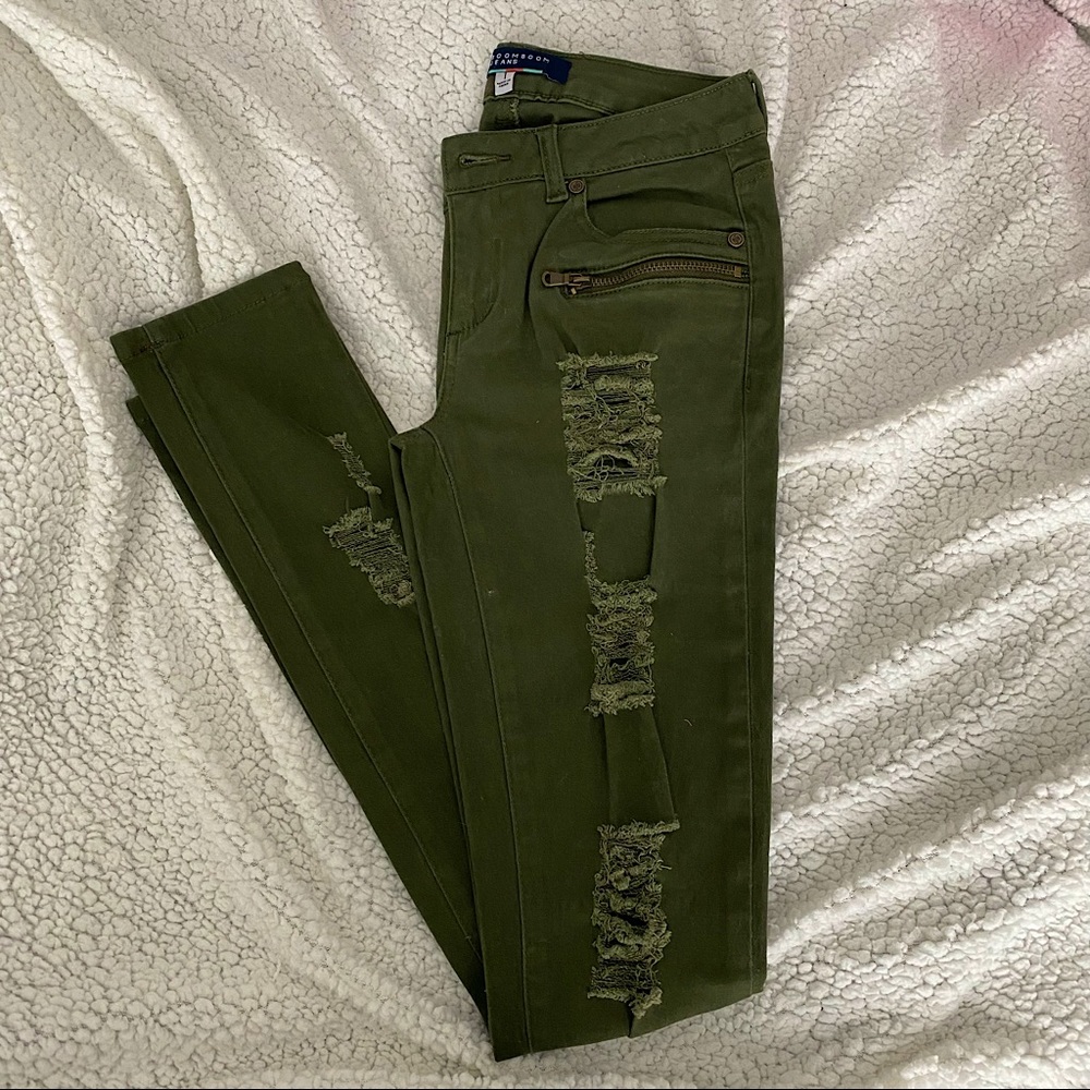 Olive green ripped jeans